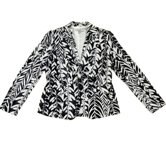 Roz & Ali Black and White Abstract Leaf Print Lined Blazer Jacket - Picture 6 of 10